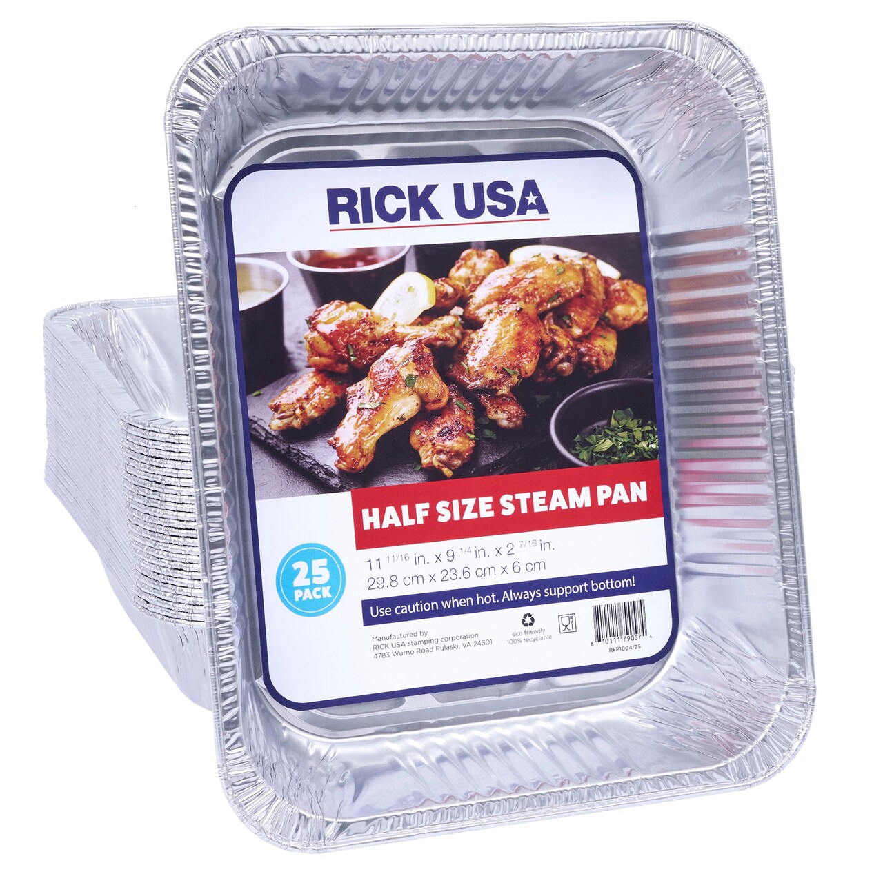 RICK USA: Half Size Steam Pan - 25 Pack - 11.7x9" Disposable Aluminum Foil, Multi-Purpose Baking-Cooking, Durable, Grill-Oven-Freezer-Dishwasher Safe